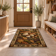 Porcini mushrooms in an autumn forest rug in a sunny entryway