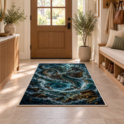 Kraken attacking a ship in a stormy sea rug in a sunny entryway