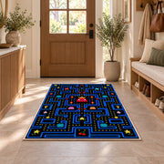 Classic neon blue arcade maze rug in a sunny entryway