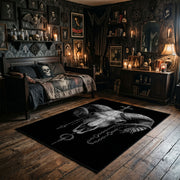 Ram Skull Area Rug, Gothic Horned Artwork with Mystic Symbols and Dark Illustrations