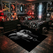 Ram Skull Area Rug, Gothic Horned Artwork with Mystic Symbols and Dark Illustrations