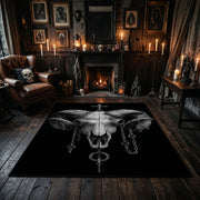 Ram Skull Area Rug, Gothic Horned Artwork with Mystic Symbols and Dark Illustrations