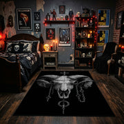 Ram Skull Area Rug, Gothic Horned Artwork with Mystic Symbols and Dark Illustrations