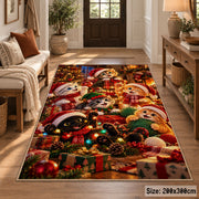 Santa with forest animals and gifts by a glowing Christmas tree area rug shown in home view 2