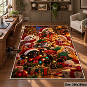 Santa with forest animals and gifts by a glowing Christmas tree area rug shown in home view 5