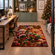 Santa with forest animals and gifts by a glowing Christmas tree area rug shown in home view 7