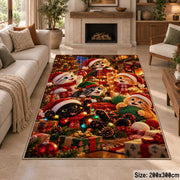 Santa with forest animals and gifts by a glowing Christmas tree area rug shown in living room view 8