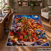 woodland animals gathered around a lit Christmas tree area rug, holiday room view 5