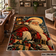 Santa portrait under moonlight with wrapped gifts and evergreen branches area rug, holiday room view 5