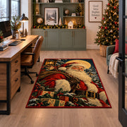 Santa portrait under moonlight with wrapped gifts and evergreen branches area rug, holiday room view 7