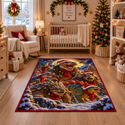 playful dinosaurs with red bows and scarves in a winter forest area rug, holiday room view 10