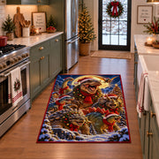 playful dinosaurs with red bows and scarves in a winter forest area rug, holiday room view 3