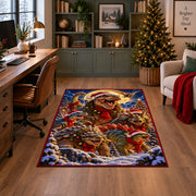 playful dinosaurs with red bows and scarves in a winter forest area rug, holiday room view 4