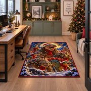 playful dinosaurs with red bows and scarves in a winter forest area rug, holiday room view 7