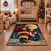 Santa walking through moonlit snow with a gift sack area rug, holiday room view 10