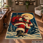 Santa walking through moonlit snow with a gift sack area rug, holiday room view 5