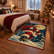 Santa walking through moonlit snow with a gift sack area rug, holiday room view 6