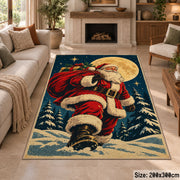 Santa walking through moonlit snow with a gift sack area rug, holiday room view 8