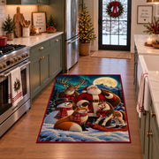 Santa and woodland animals with a sleigh in a snowy forest area rug, holiday room view 3