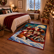 Santa and woodland animals with a sleigh in a snowy forest area rug, holiday room view 6