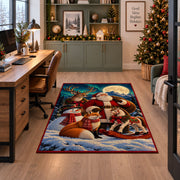 Santa and woodland animals with a sleigh in a snowy forest area rug, holiday room view 7