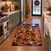 reindeer family around a bright Christmas tree and gifts area rug, holiday room view 3