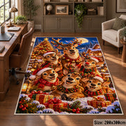 reindeer family around a bright Christmas tree and gifts area rug, holiday room view 5