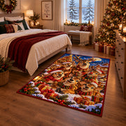 reindeer family around a bright Christmas tree and gifts area rug, holiday room view 6
