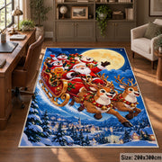 Santa flying through the night sky in a reindeer sleigh area rug, holiday room view 5