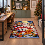 Santa with snowmen, penguins and gingerbread friends in snowy village area rug, holiday room view 7