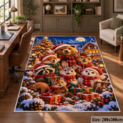 bear, rabbit and woodland friends around holiday gifts area rug, holiday room view 5