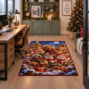 bear, rabbit and woodland friends around holiday gifts area rug, holiday room view 7