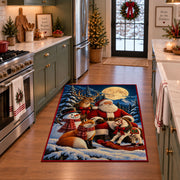 Santa, deer, fox and snowman in moonlit winter woods area rug, holiday room view 3