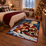 Santa, deer, fox and snowman in moonlit winter woods area rug, holiday room view 6