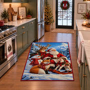 Santa with woodland animals and sleigh in snowy pines area rug, holiday room view 3