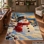 single smiling snowman with red scarf in a winter village area rug, holiday room view 5