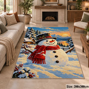single smiling snowman with red scarf in a winter village area rug, holiday room view 8