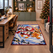 Santa, snowmen, penguin and gingerbread playing in snow area rug, holiday room view 7