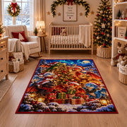forest animals gathered beneath a lit tree with gifts area rug, holiday room view 10