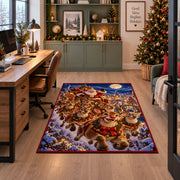 reindeer family running through a snowy village at night area rug, holiday room view 7