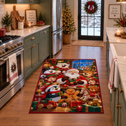 Santa and winter friends decorating inside a cozy Christmas room area rug, holiday room view 3
