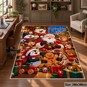 Santa and winter friends decorating inside a cozy Christmas room area rug, holiday room view 5