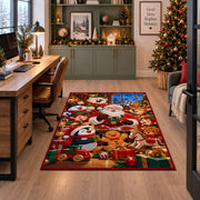 Santa and winter friends decorating inside a cozy Christmas room area rug, holiday room view 7