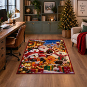 Santa, snowman, penguin and gingerbread group outside at night area rug, holiday room view 4
