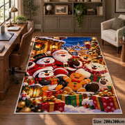 Santa, snowman, penguin and gingerbread group outside at night area rug, holiday room view 5