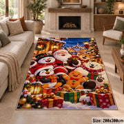 Santa, snowman, penguin and gingerbread group outside at night area rug, holiday room view 8