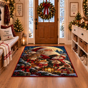 Santa and reindeer beneath moonlight with pine branches area rug, holiday room view 1