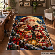 Santa and reindeer beneath moonlight with pine branches area rug, holiday room view 5