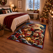 Santa and reindeer beneath moonlight with pine branches area rug, holiday room view 6