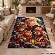 Santa and reindeer beneath moonlight with pine branches area rug, holiday room view 8
